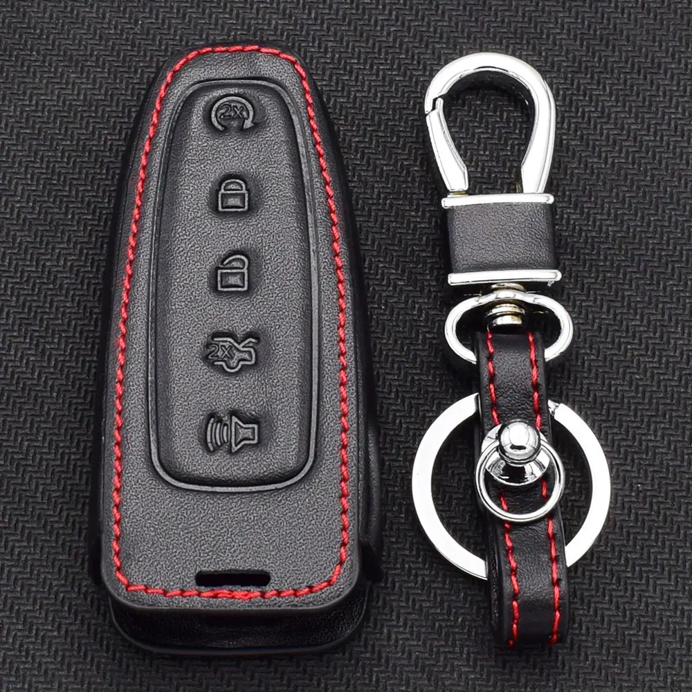 Кожаный чехол для ключей автомобиля для Ford C-Max Edge Escape Explorer Flex Focus Lincoln MKS MKT MKX 5 BTN Smart Remote Fob Защитная крышка