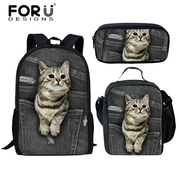 CC3319CGK FORUDESIGNS/3 шт./компл. очаровательного котенка кошки школьные сумки для девочек ортопедический рюкзак школьный рюкзак в ученики начальной школы детская книга Сумка - Цвет: CC3319CGK