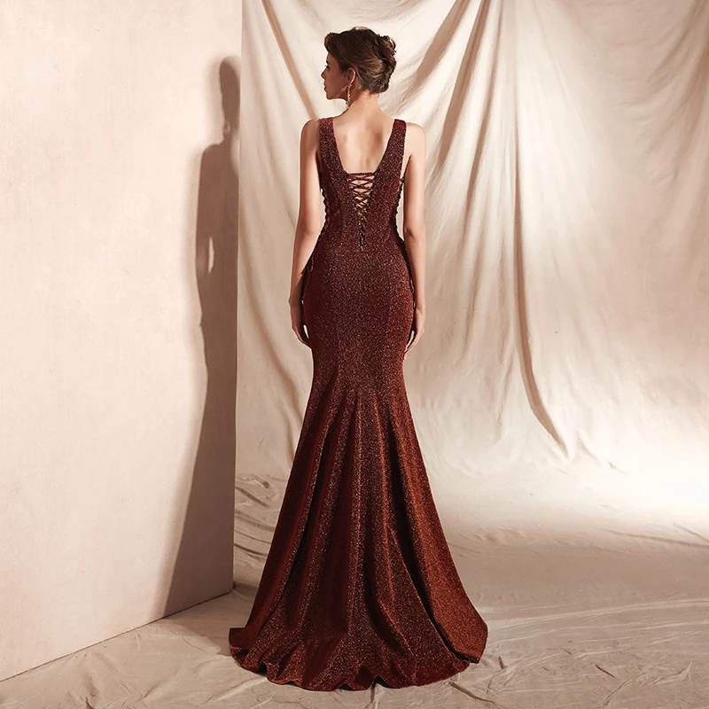 Платье-Русалочка Forevergracedress темно-красное вечернее платье с глубоким вырезом и