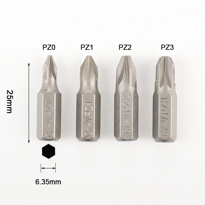 Vástago hexagonal PZ0 PZ1 PZ2 PZ3, 10 Uds., 25mm, CR-V, brocas de Pozidriv, 1/4 pulgadas, 6,35mm, Juego de puntas para destornillador eléctrico antideslizante