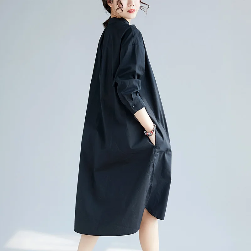 Новинка 2019 Осеннее женское платье-рубашка повседневное однотонное платье с