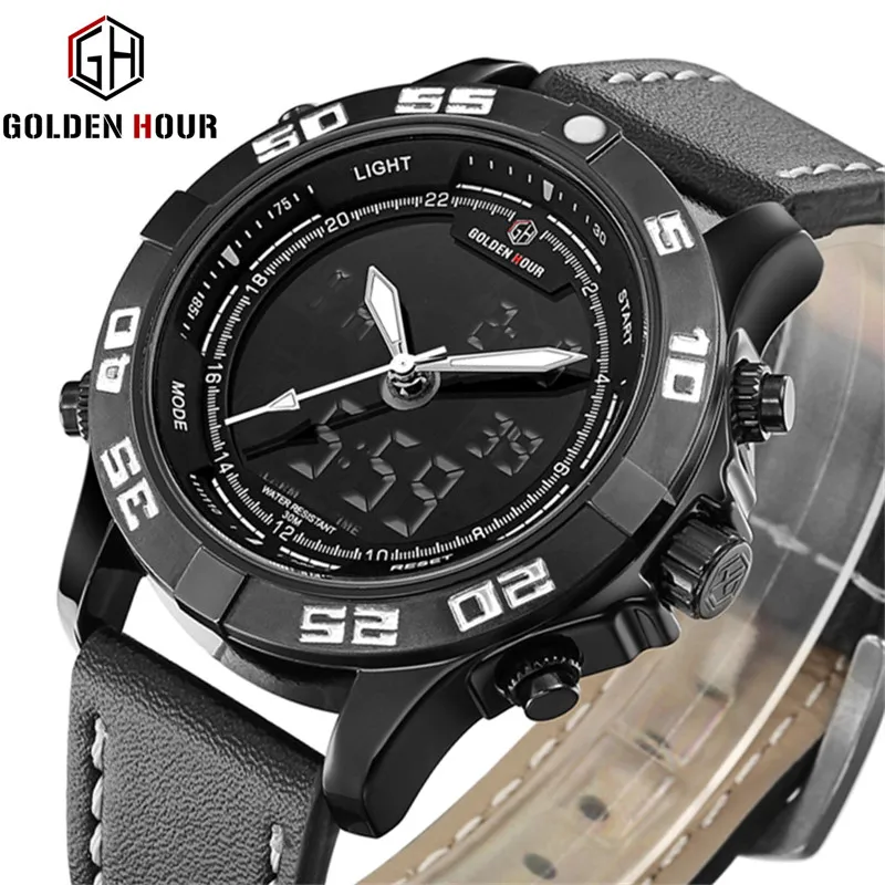 Goldenhour Марка Аналоговый Повседневные часы Для мужчин кожаные модные Повседневное