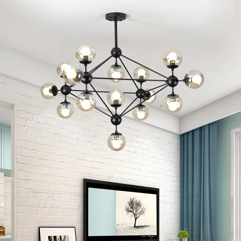 

Modern Black/Gold chandeliers E27 LED iron glass hanging lamp light for foyer dinning living room restaurant Lighting Fixtures