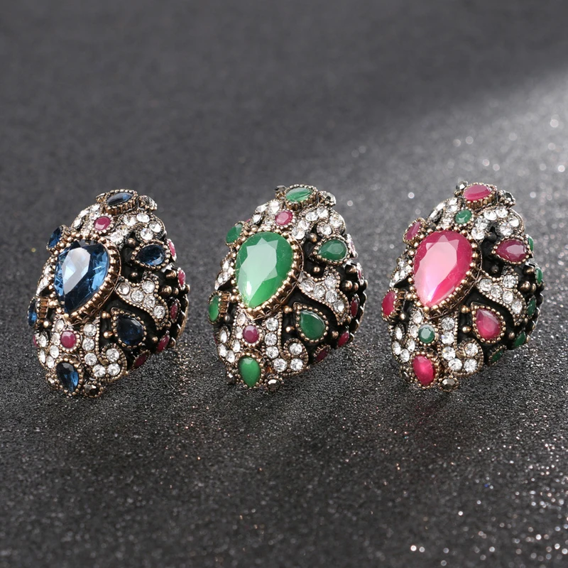 Женское Винтажное кольцо Blucome золотистое или синее из смолы в турецком