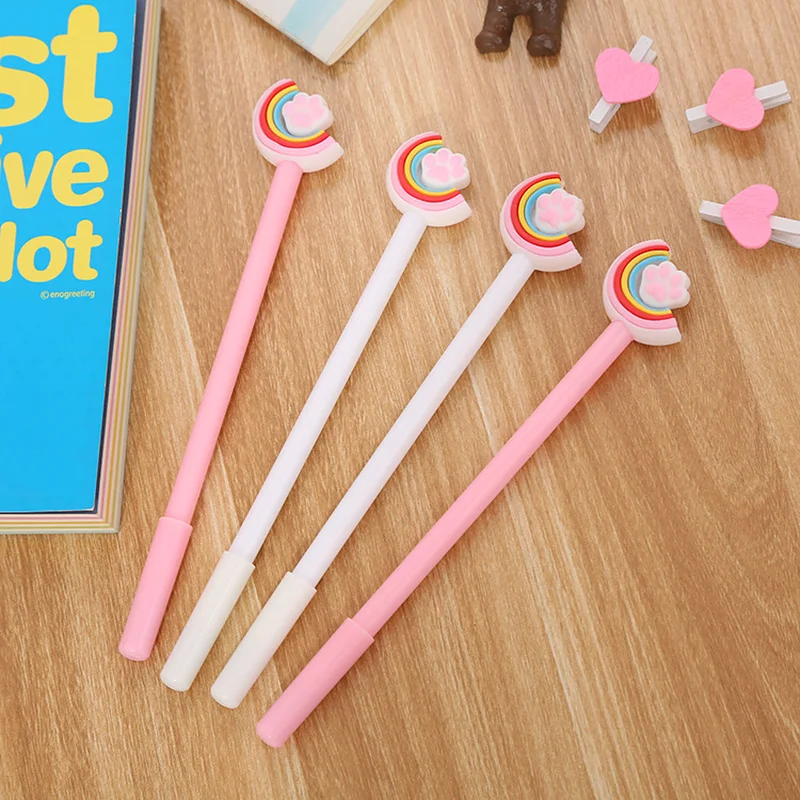 

2 предмета милая, с радужным принтом в виде кошачьей лапки, гелевая ручка Escolar студент для письменные принадлежности канцелярские принадлеж...