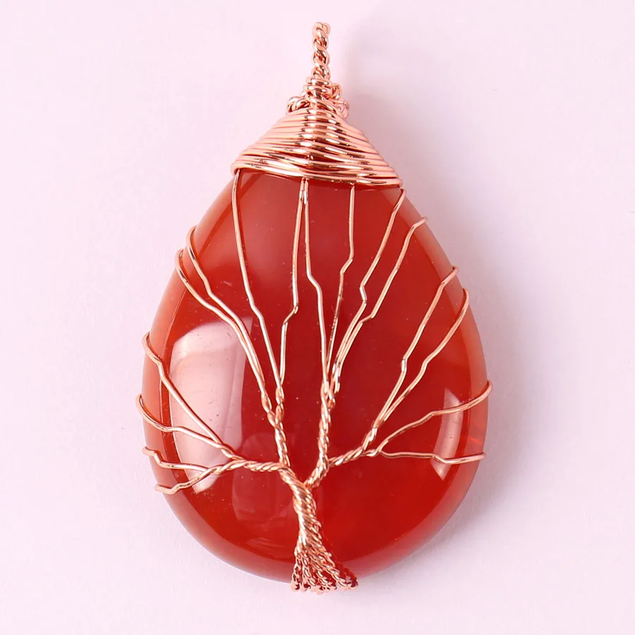 Red Agate Ручной работы Wire wrap натуральный камень зеленый авантюрин тигровый сердолик, опал кварц фиолетовый кристалл кулон из Лабрадорита слеза - Окраска металла: Red Agate