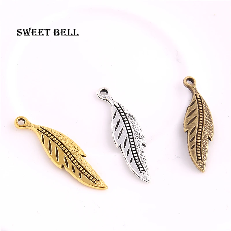 SWEET BELL 50 шт. 9*33 мм трехцветные металлические маленькие подвески в виде перьев