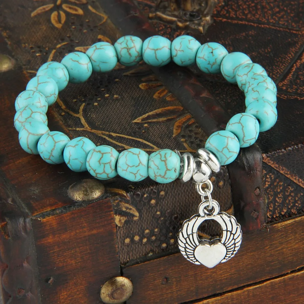 Bespmosp Hot Vintage Blue Bead Pendant Bracelet Yin Yang Angel Wings Heart Dog Cat Tags Animal Footprint Women Jewelry Wristband |