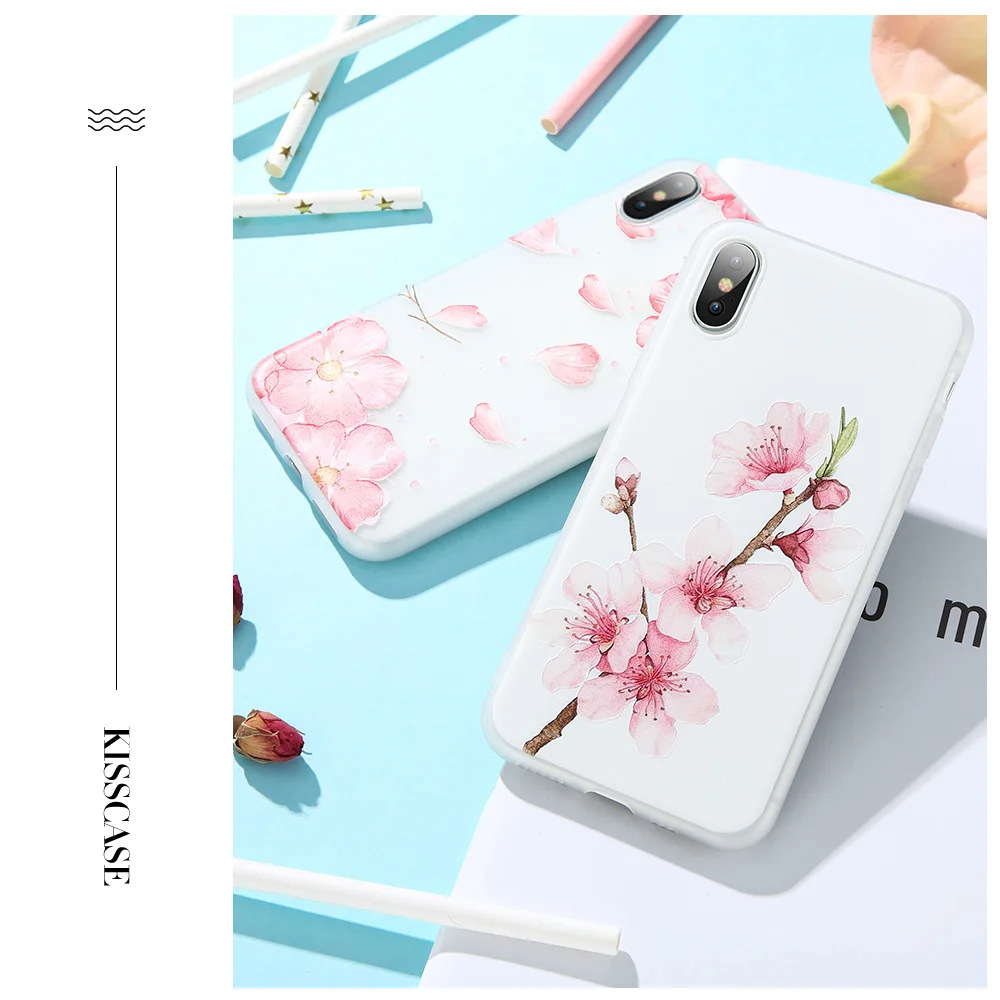 KISSCASE Emboss Floral Grily Cases For iPhone X XS XR Max 7 8 Plus Soft TPU 6 5 5s Se Phone Coques |