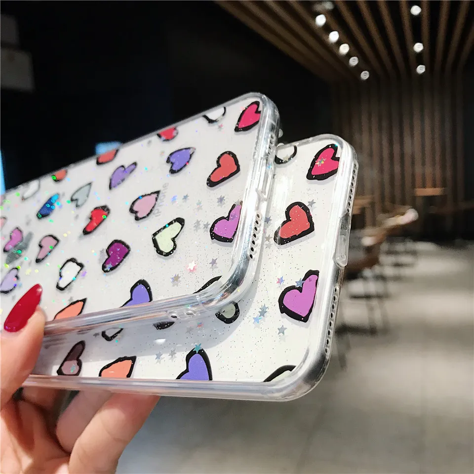 Glitter love heart phone cover carcasa for Apple iPhone X XR XS MAX 6s 8 plus 6 7 cell cases |