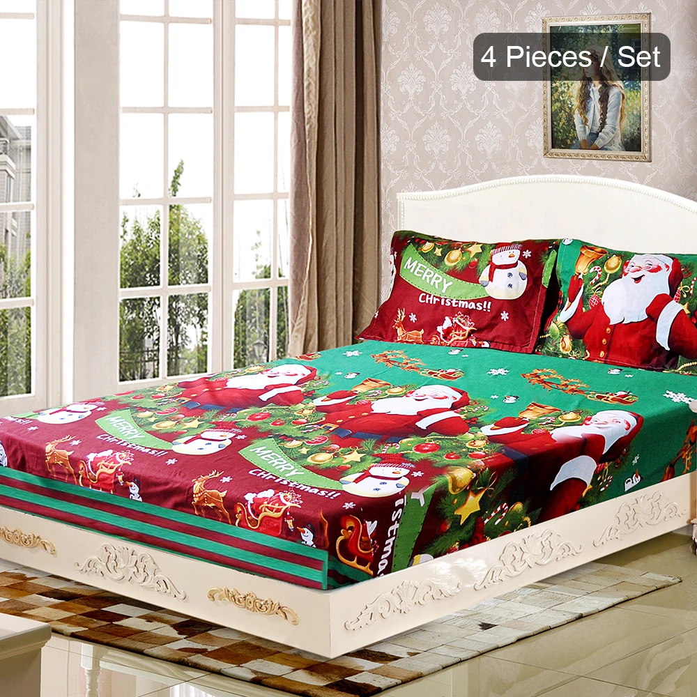 

Комплект постельного белья с рождественским принтом Санта-Клауса, набор из 4 микрофибры с 3D принтом, простыня, наволочка, простыня, рождеств...