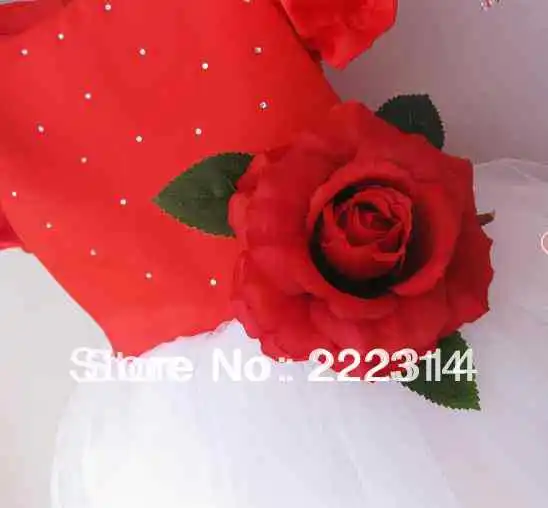 Free Shipping Girls' wedding dress Roses romantic princess short sleeved red color 7pcs lot EMS free shipping 602|dress waistcoat|dresses