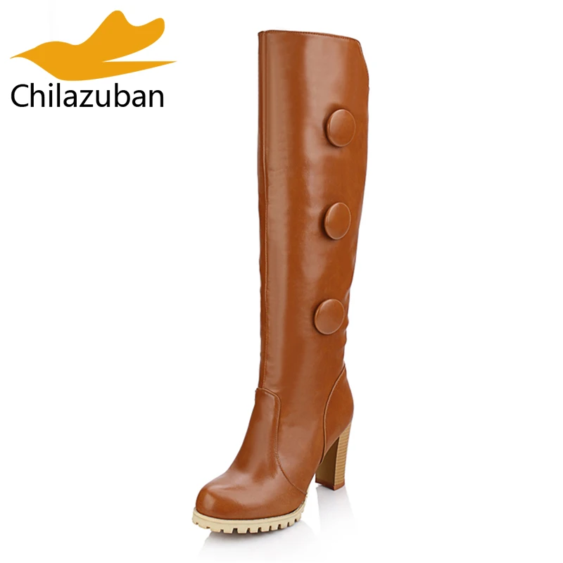 chilazuban Size 34-47 4 Colors Women High Heel Boots Round Toe Buckle Winter Long Fashion New Design Botas Shoes | Обувь