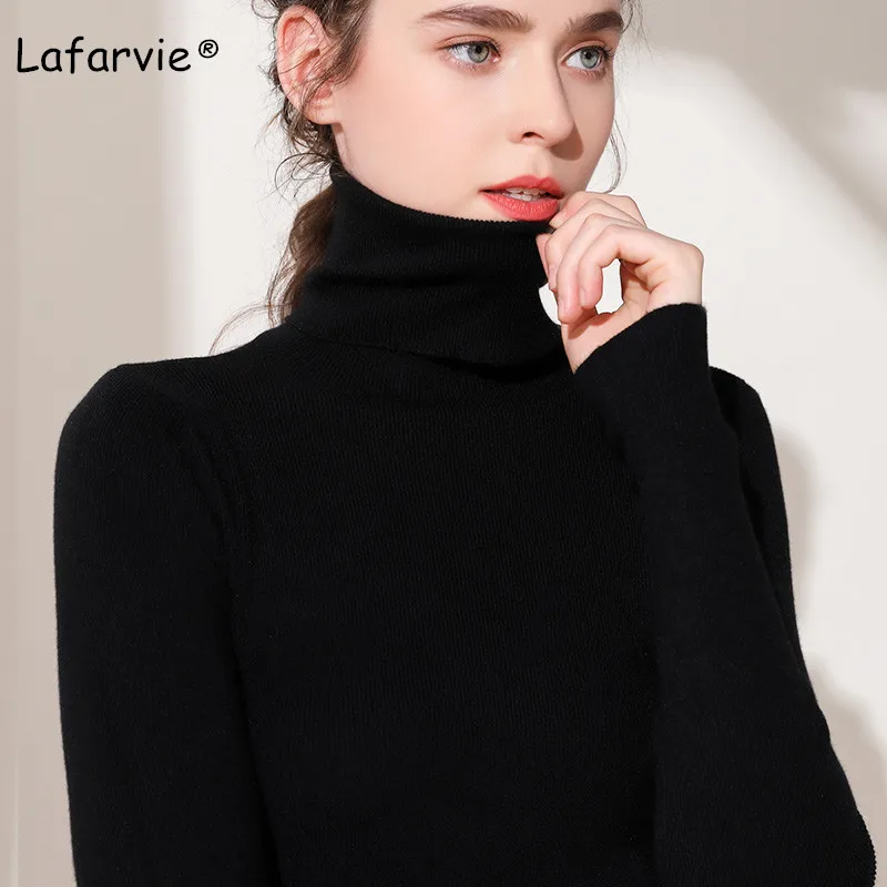 black Lafarvie тонкий вязаный свитер из смеси на основе кашемира женские топы Водолазка с длинным рукавом теплый пуловер Женский вязаный джемпер 5 цветов - Цвет: black