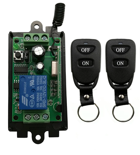 

DC 9V 12V 24V 1 CH 1Channel 1CH Wireless RF Remote Control Light Switch 10A Relay Output Radio Receiver Module +2*Transmitter