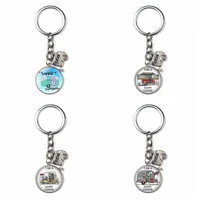 cute happy camper travel car keychain glass mens cabochon jewelry glamping goddess traveler gift key chain pendant i camp