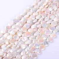 1packlot 14 15mm aa quality flat round white natural freshwater pearl spacer loose beads diy for jewelry bracelet necklace