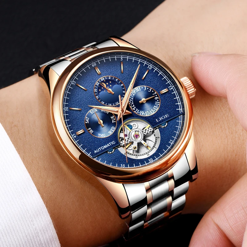 Фото Relojes LIGE Мужские автоматические механические Спортивные часы мужские роскошные Relojes LIGE Мужские автоматические механические Спортивные часы мужские роскошные