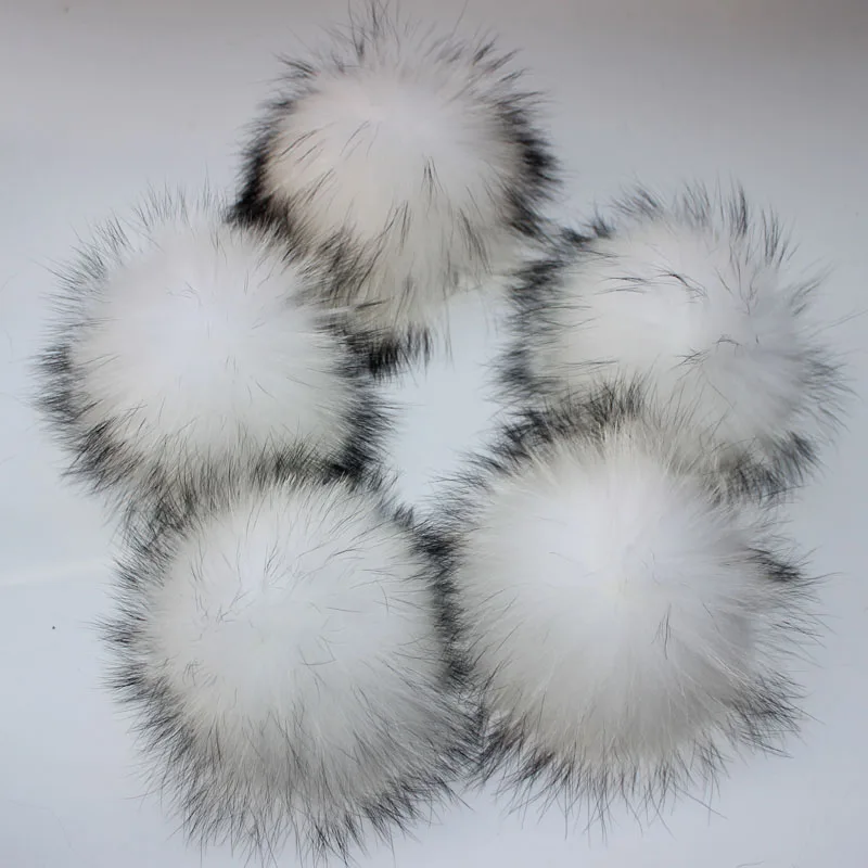 Whosale 10pcs/ lot DIY 15cm pink Raccoon Fox Fur pompoms with snap button fur balls for knitted hat cap beanies real fur pompom