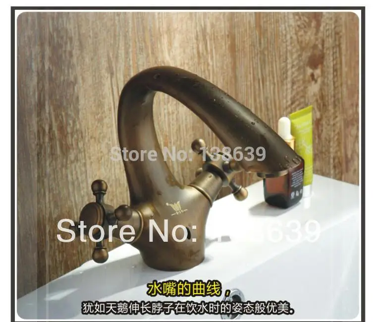 wholesale Luxury Basin Faucets. Brass antique polished Bathroom Vessel Sink bath Faucet / Mixer Tap dual handles cozinha monocom |