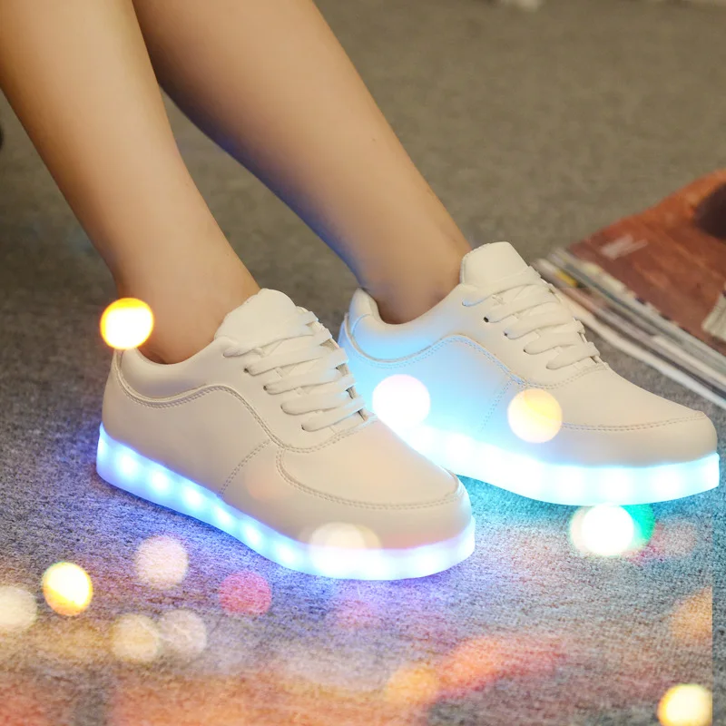 Boys LED Luminous Shoes Casual Girl Light Up Kids 7 Colors Simulation Sole USB Charging Glowing Adult Men Women Children Sneaker | Детская