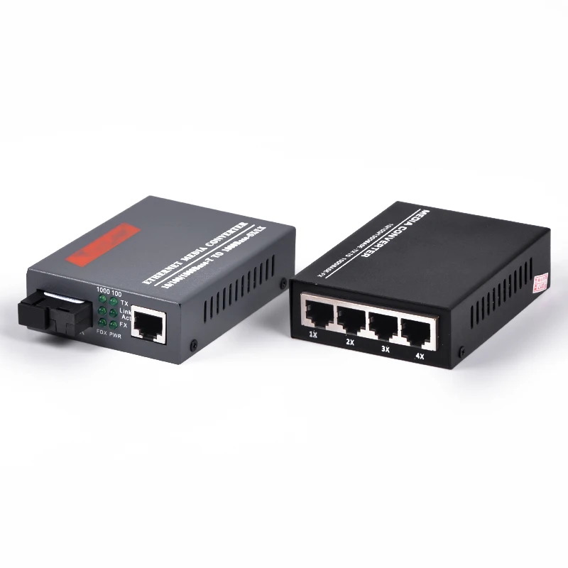 1Pair Gigabit Fiber Optic Media Converter Netlink Singlemode 1 CH*SC 4 CH*RJ45 Transceiver | Мобильные телефоны и