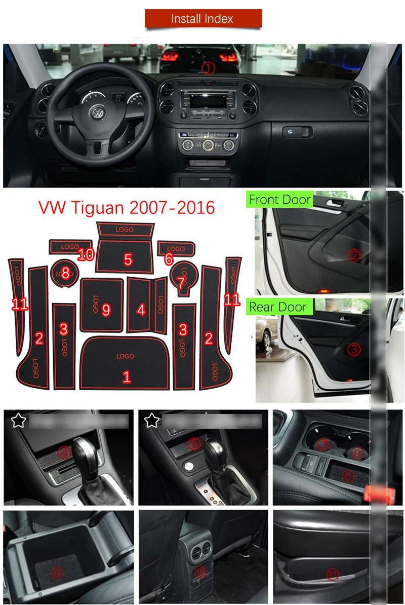 Противоскользящий резиновый коврик слот для ворот VW Tiguan 2007 2008 2009 2010 2011 2012 2013 2014 2015