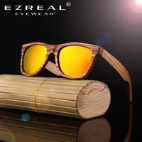 ezreal men bamboo wood sunglasses women retro vintage polarized zebra wooden glasses oculos de sol big square summer goggle