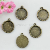 10pcs fit 16mm round cameo base setting antique bronze zinc alloy cabochon pendents charm diy for jewelry making
