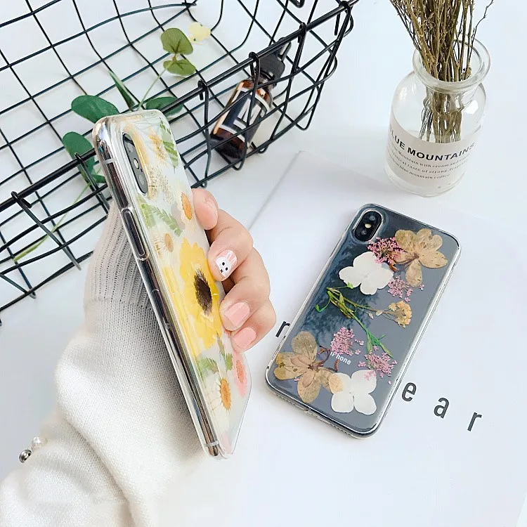 COTPRCO Handmade pressed Flower Case For iPhone X 7 8 Plus 6 6s Coque Newest DIY Real Dried flowers Transparent TPU Cover Fundas |