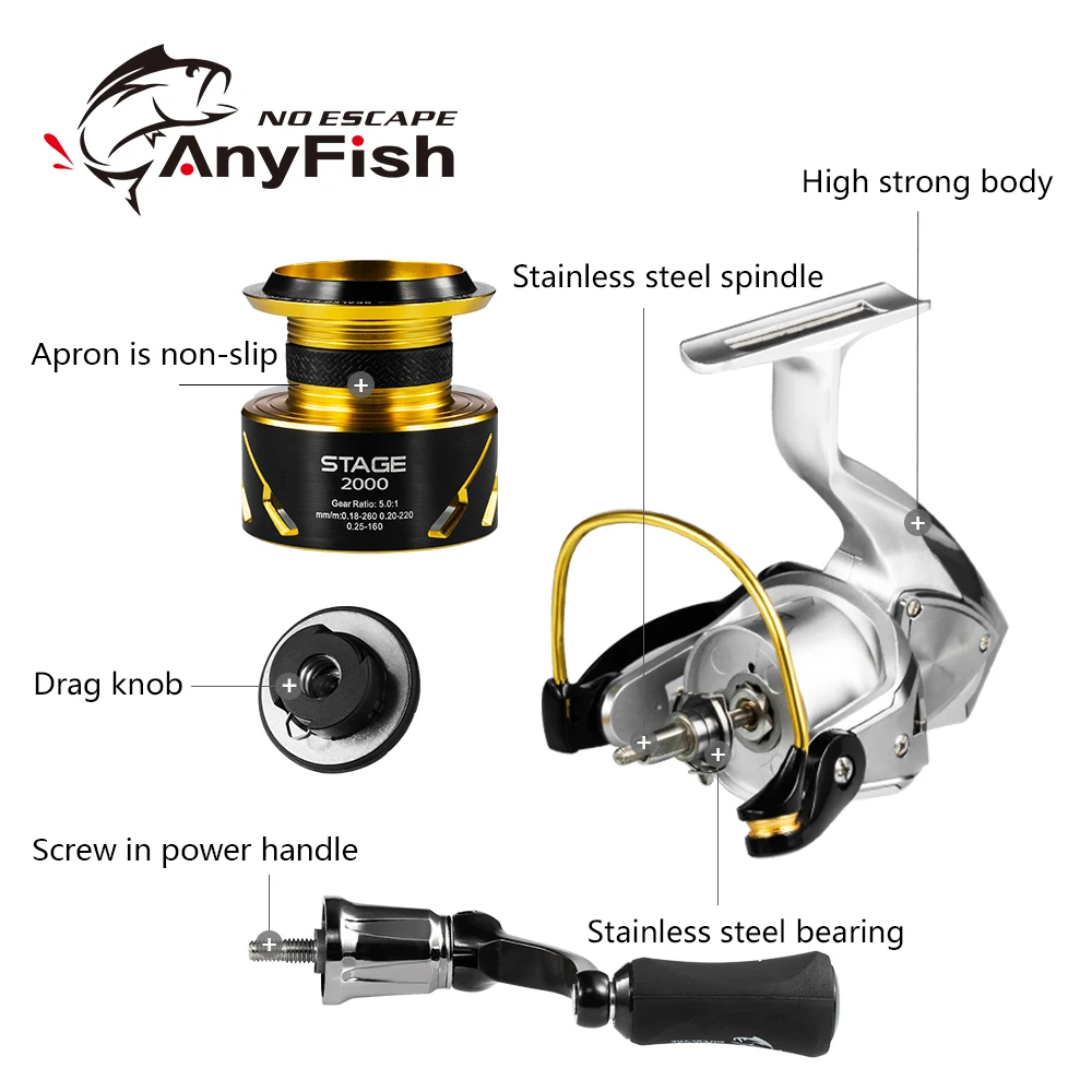 Рыболовная катушка для спиннинга Anyfish 10 + 1 шарикоподшипников Максимальная