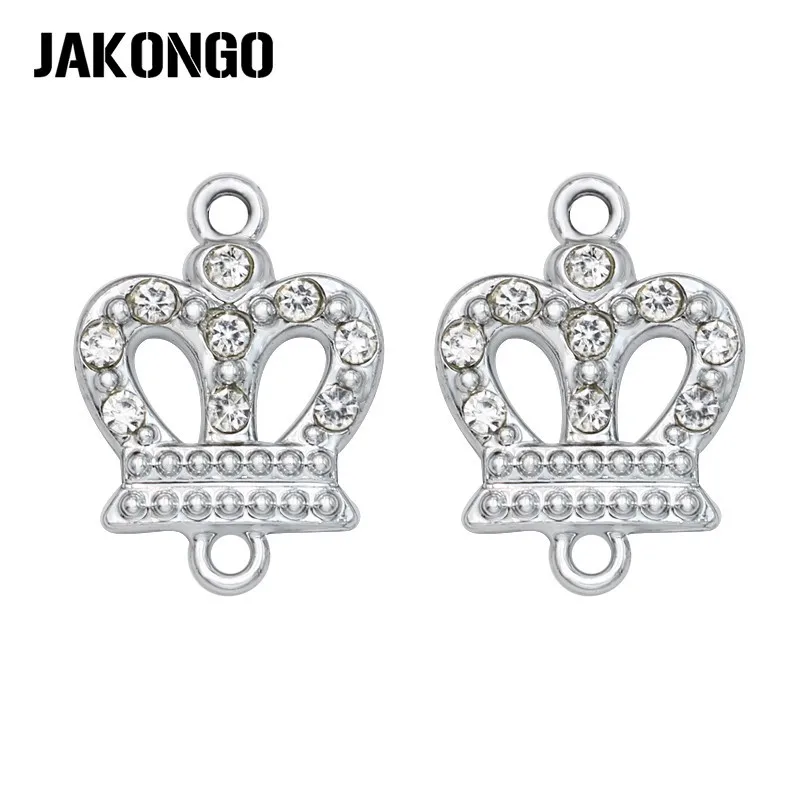 JAKONGO Silver Plated Crystal Crown Charm Connector for Jewelry Making Bracelet Accessories Findings Handmade DIY 20x14mm | Украшения и