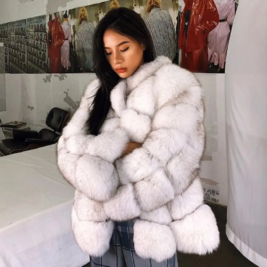 XS-4XL размера плюс зимняя роскошная женская шуба из искусственного лисьего меха с