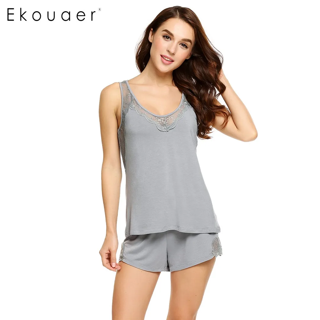 Ekouaer женский пижамный комплект без рукавов с топом на бретелях и шортами