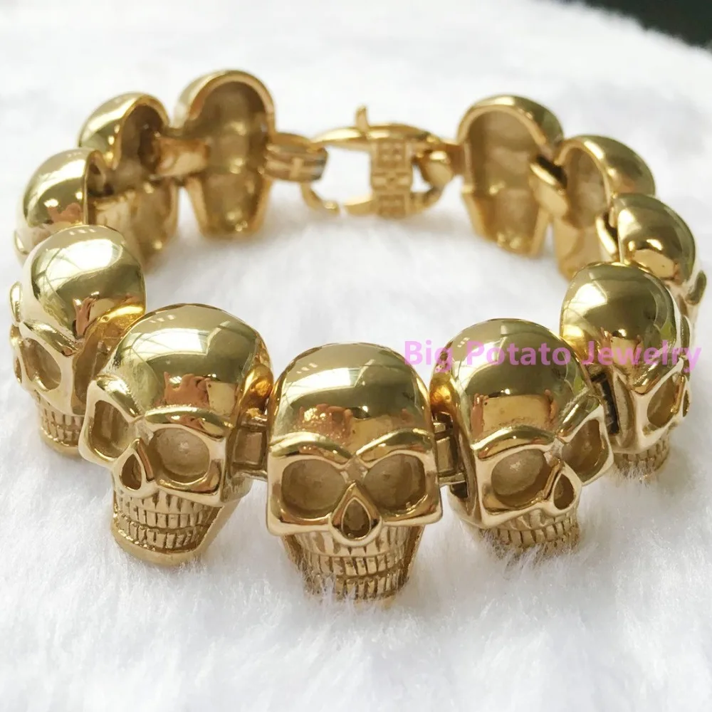 Изысканный workmanship18k золото 316L Нержавеющая сталь изысканный череп браслет
