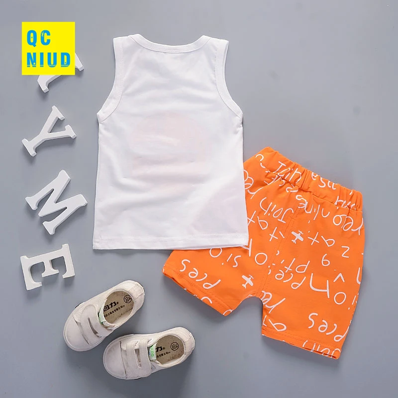 QCNIUD Boys Clothing Sets Summer Children Casual Cotton Vest T-shirt+Shorts Suit Kids Baby Clothes Infants Costume 2 Pieces | Детская