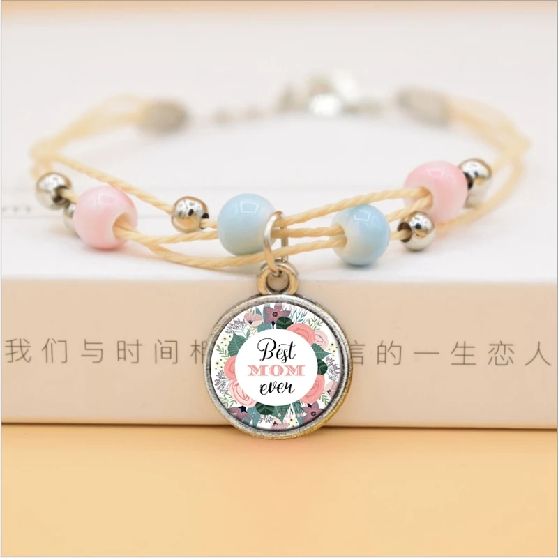 The Best Mom Ever Glass Cabochon Charms Bracelet Ceramic Beads Bracelets For Women Love Gifts Mother | Украшения и аксессуары