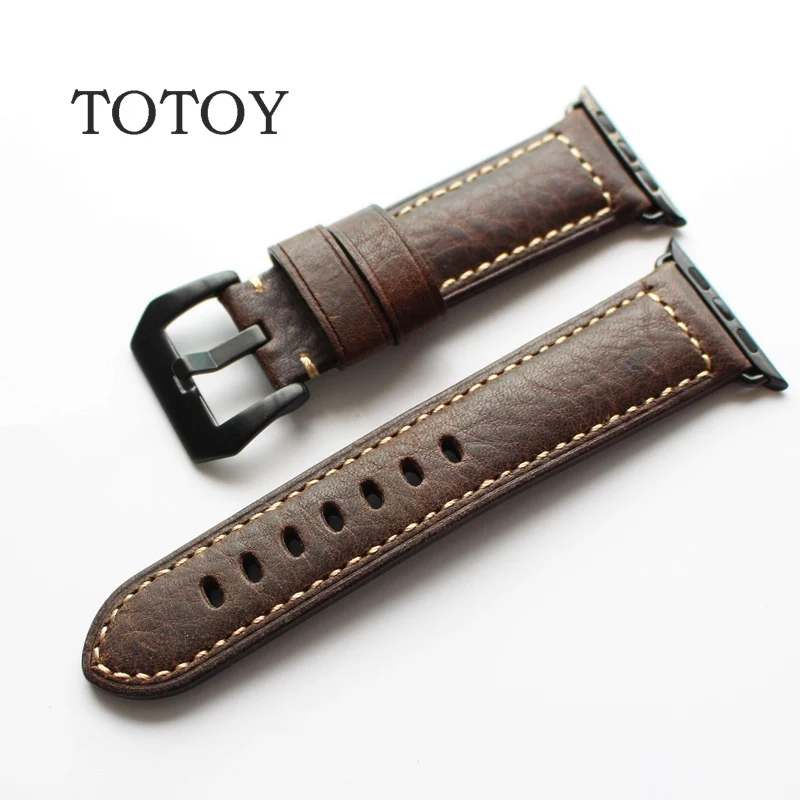 TOTOY Кожаные Ремешки для наручных часов ручной работы подходят Apple Watch спортивные