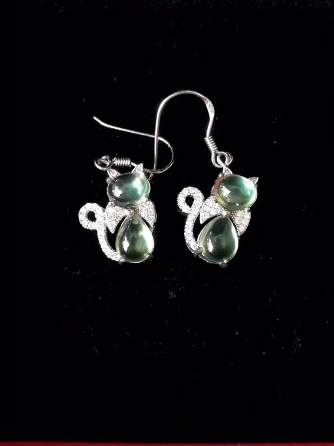 

Серьги-капли из серебра 925 пробы, с натуральным зелёным Пренит