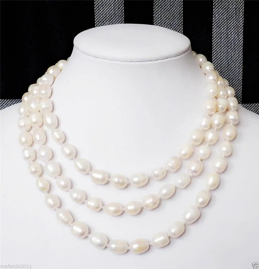 

Fashion jewelry 8-9MM white Akoya Cultured Pearl Necklace 48"