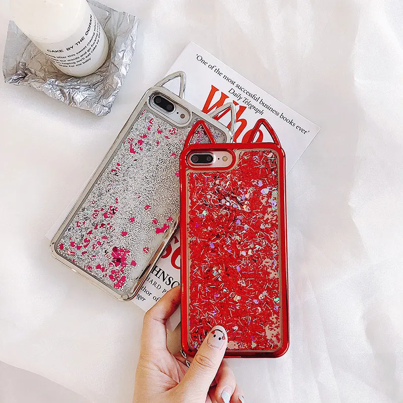 Boucho 3D Cartoon Cat Ears Cases for iPhone 6 6s 7 8 plus Soft Silicone Glitter Case For iphone X 8plus 7plus 6plus Back Cover |