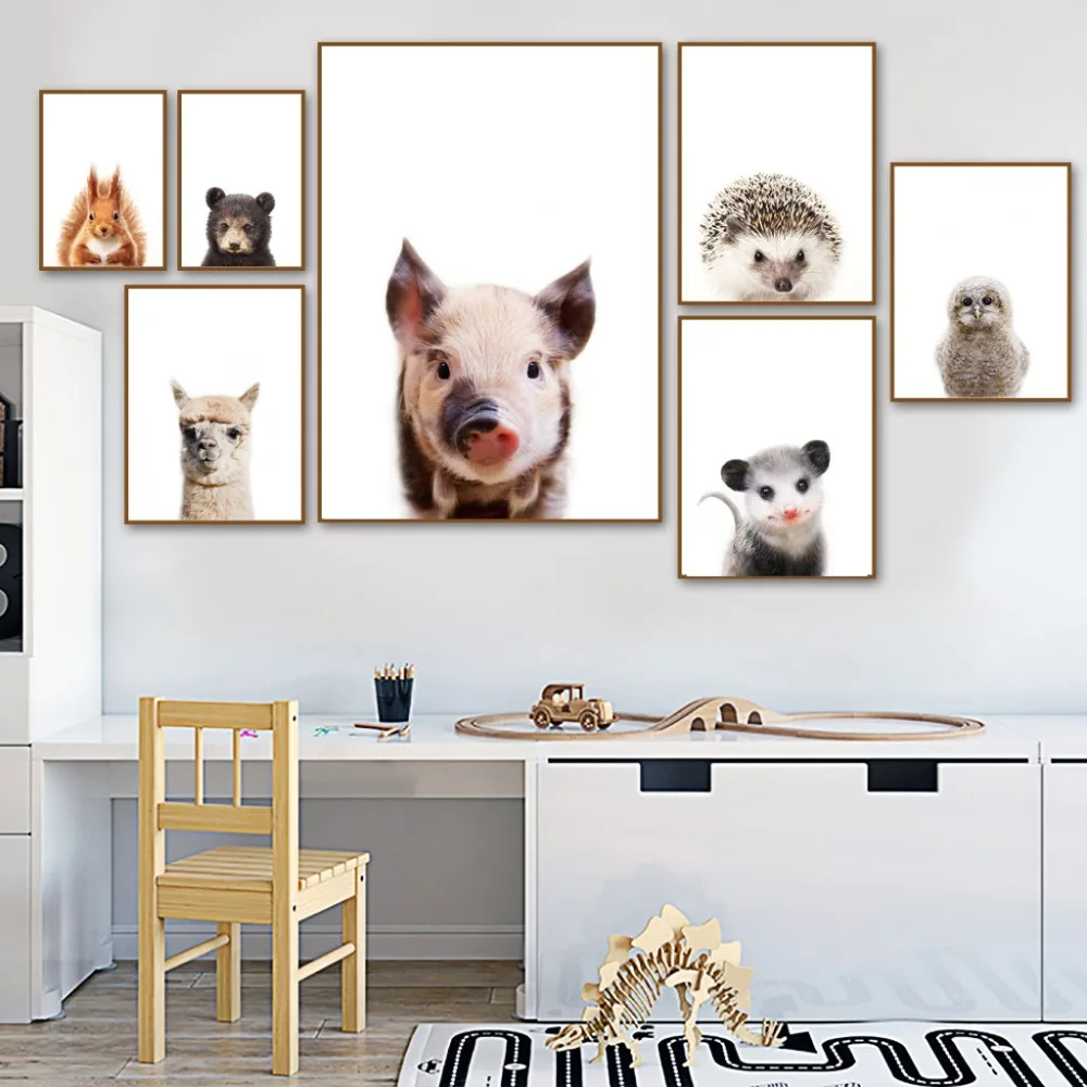 

Bear Cow Squirrel Alpaca Mouse Pig Animals Nordic Posters And Prints Wall Art Canvas Painting Wall Pictures Baby Kids Room Decor