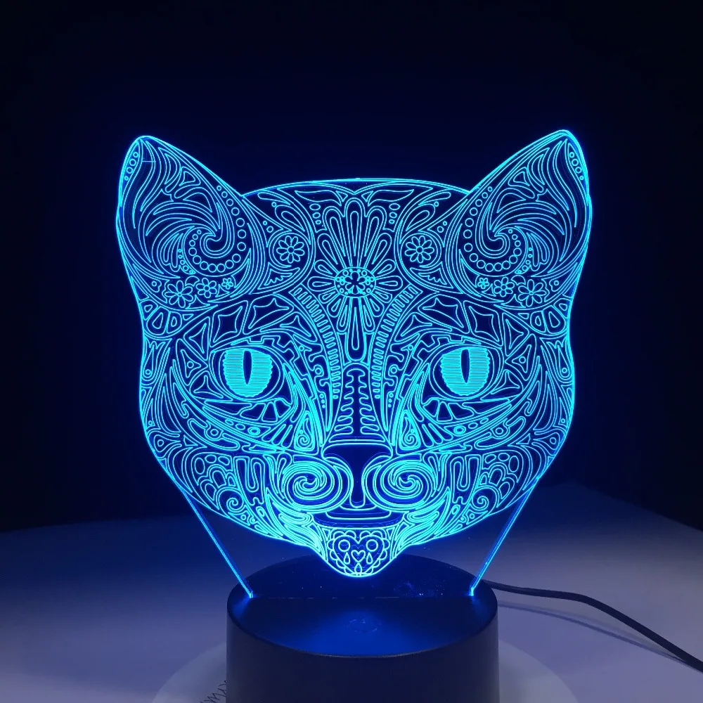 Крутой светильник с животными Ночной 3D видением прогулочной кошки для детей 7