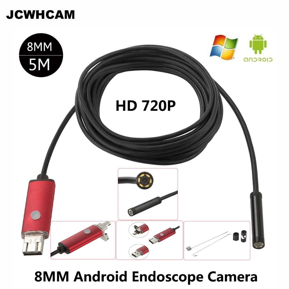 Водонепроницаемый эндоскоп JCWHCAM 8 мм 5 м HD USB Android|endoscopio android|endoscope usb androidsnake camera |