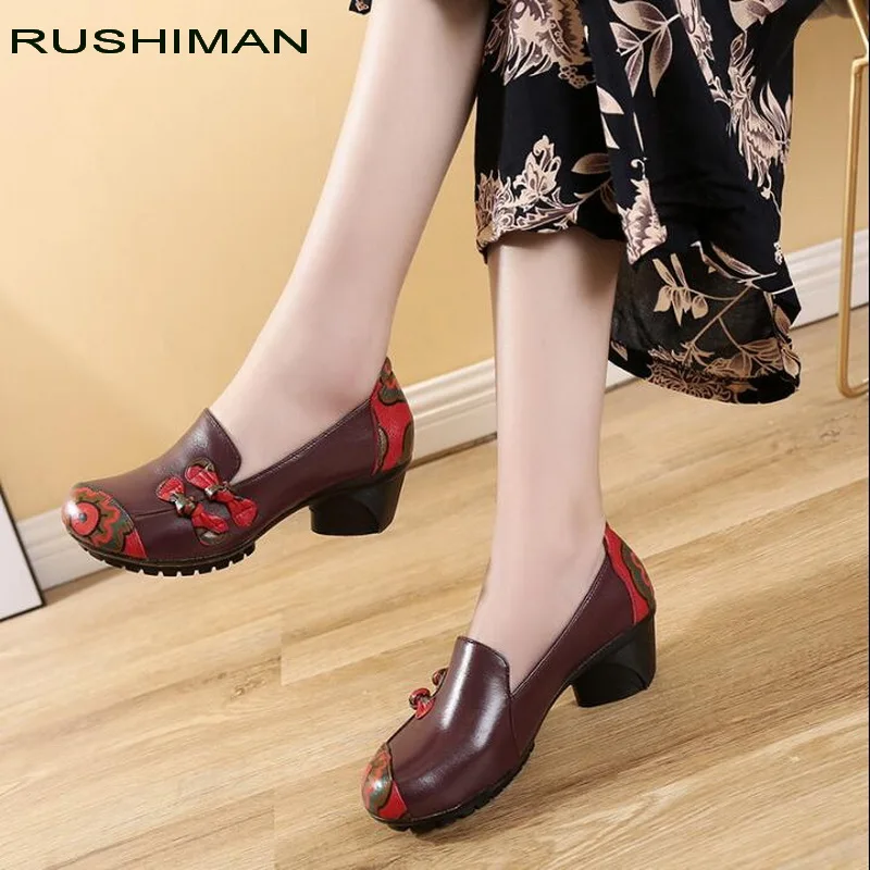 2021 New Women Flats Shallow Mouth Cow Genuine Leather Square Dance Mother Shoes Comfortable Breathable Single Shoes For Women