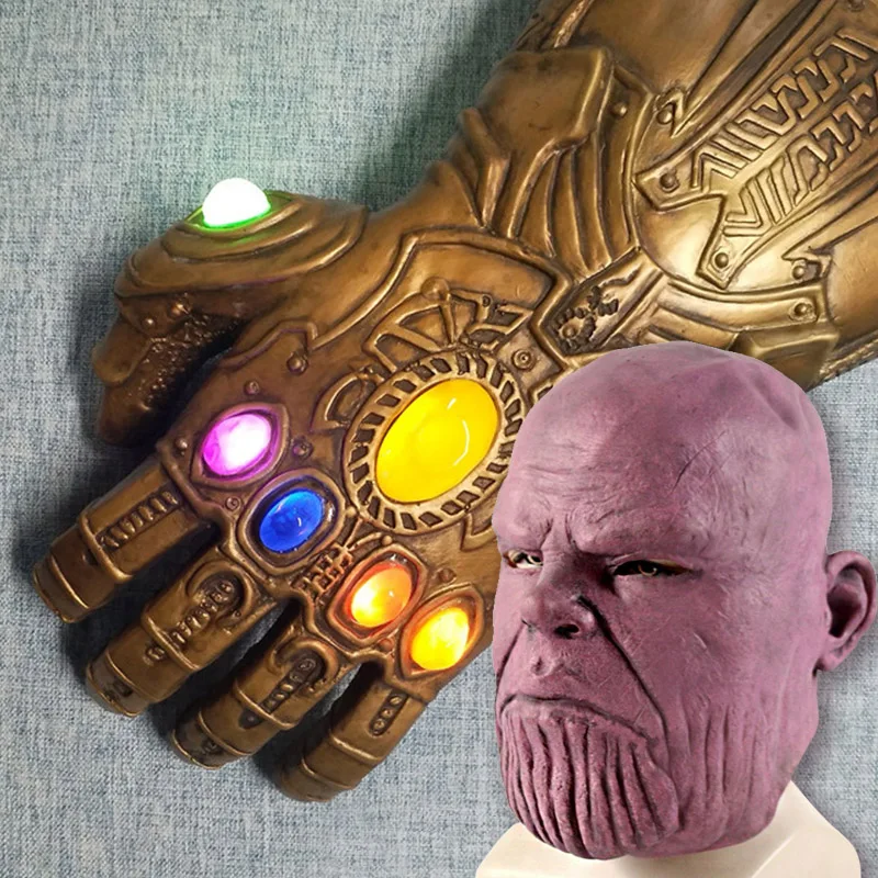 Косплей Мстители 4 Endgame танос LED экшен ПВХ перчатки реквизит Броня костюмы маски
