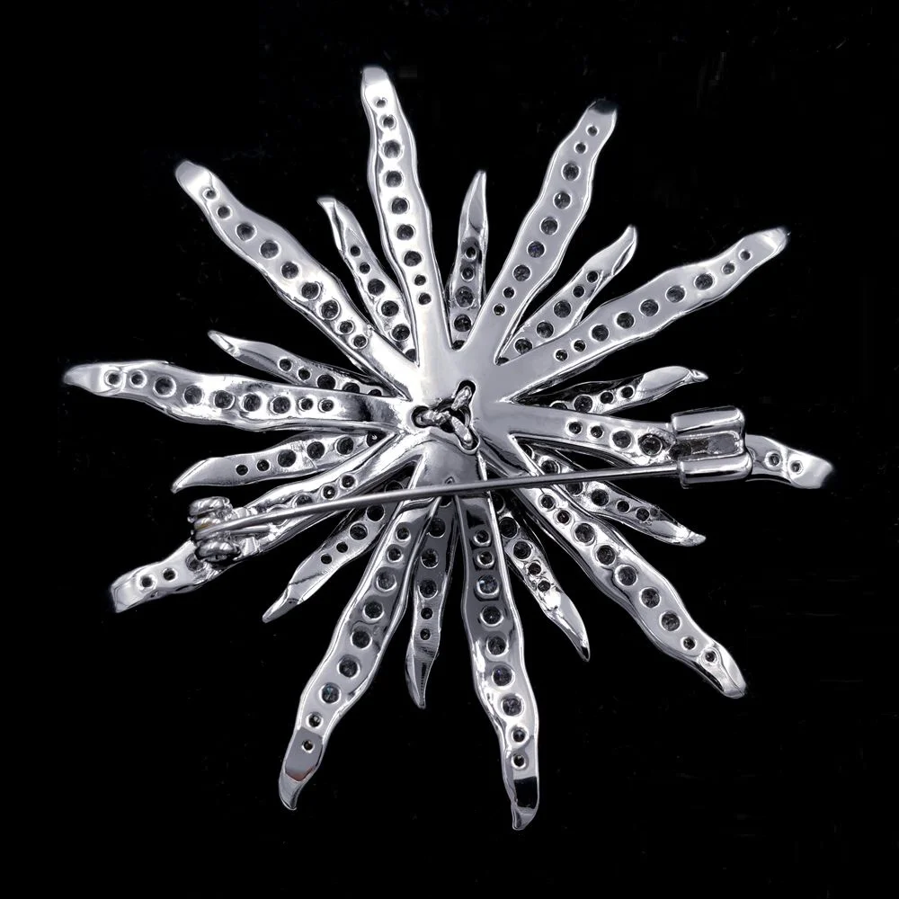 Festival Vintage Micro Pave CZ Firework Brooches Silver Tone Multi Petals Domed Yellow Stone Flower Pins Broach for Cape Jewelry | Украшения