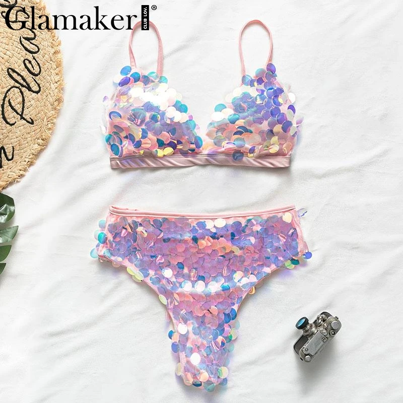 Glamaker пикантный комплект бикини с блестками mujer треугольный женский купальник