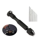 Мини-сверло из алюминиевого сплава, ручное сверление древесины, сверла с 10 шт., сверла без ключа, Чак, деревообрабатывающее сверление, вращающиеся инструменты