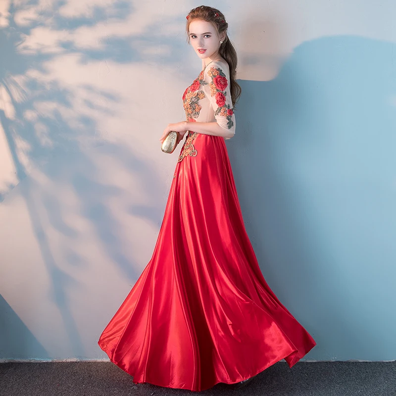 Женское длинное вечернее платье красное до пола с рукавами|sleeve formal gown|evening dress